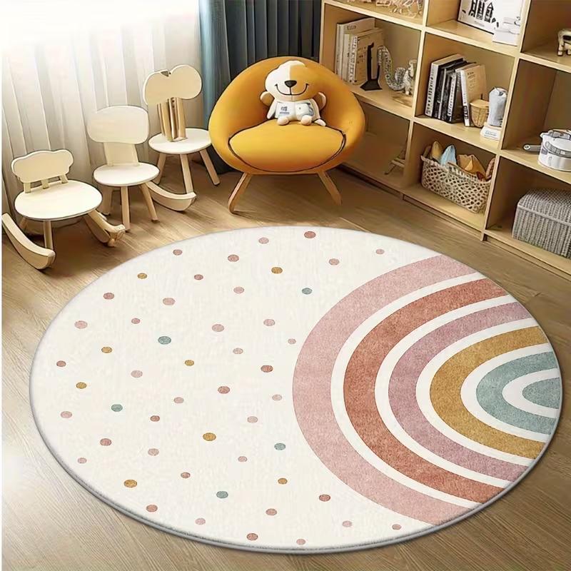 Tappeto Rotondo Pastello a Pois Arcobaleno Curvo Tappetino per Pavimento Asilo Nido Camera da Letto Angolo Gioco e Lettura Bambini Decorazione Interna Tappeto Circolare