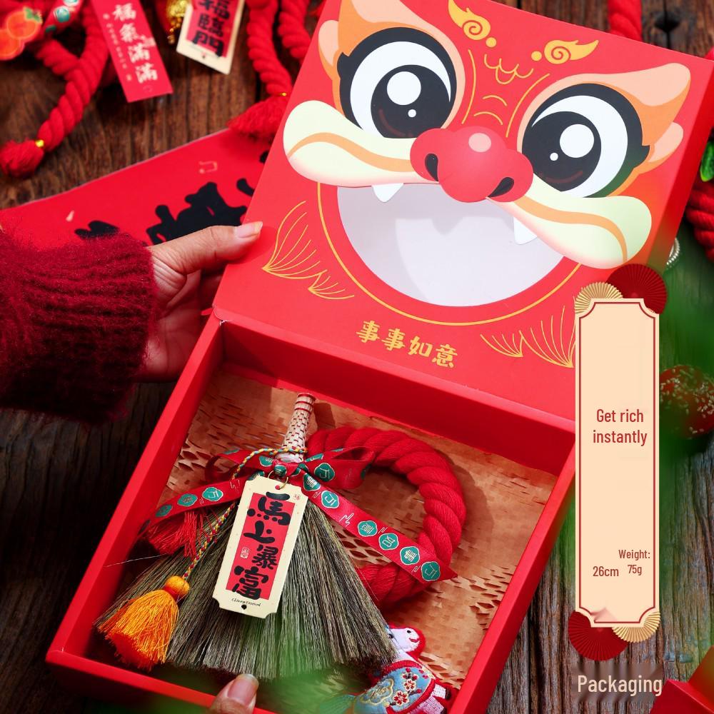 Festive Door Handle Broom Ornament with Bells - Auspicious Hanging Decoration for Housewarming and Entryway.