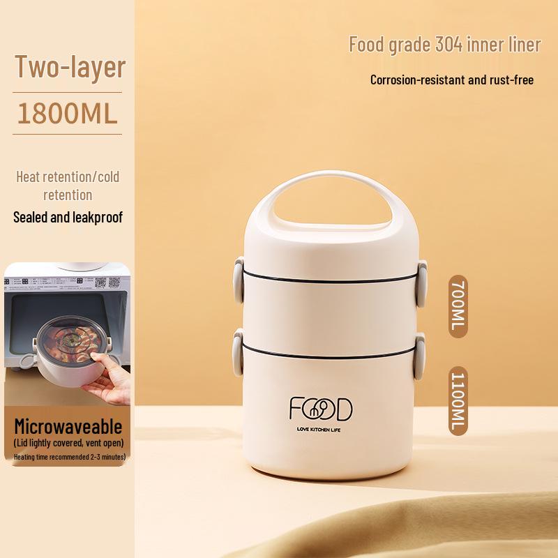 304 Stainless Steel Insulated Lunch Box, Multi-layer, Portable with Handle, Microwaveable – Ideal for Office & Student Meals.