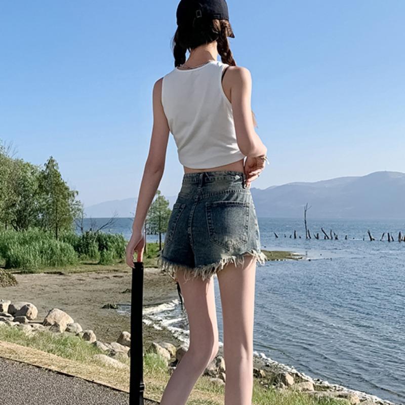 Summer Vintage Wide Leg Jeans Shorts for Women Fashion High Waist Denim Pants Female Blue Elegant Straight Hot Shorts Office Lady 24236