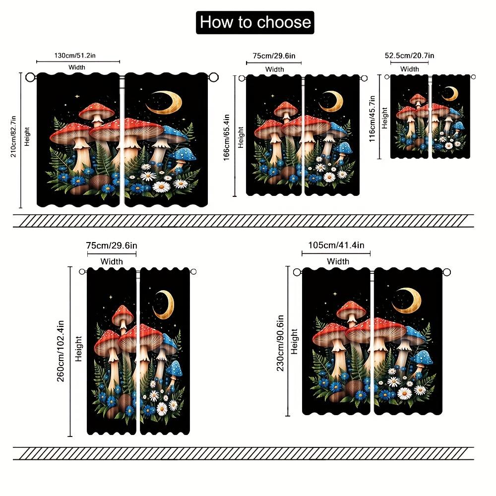 2pcs Black Night Mushroom Pattern Curtains - Polyester   Light Filtering   Rod Pocket Design for Bedroom   Living Room   Office - Wh