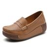 Women's Casual Wedge Loafers Genuine Leather Slip-on Platform Shoes Non-slip Breathable Walking Footwear Mother Shoes
