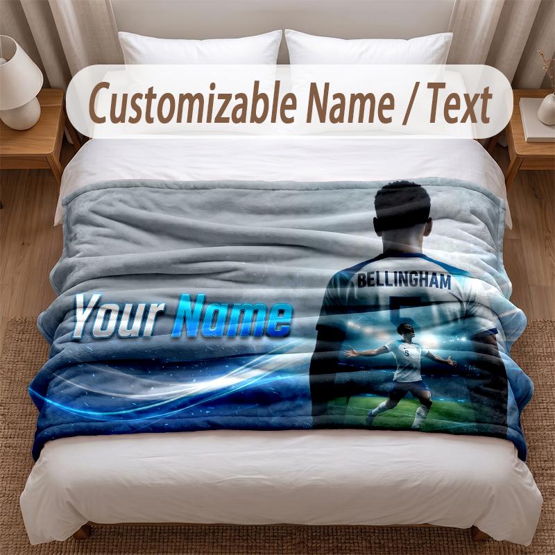 Jude Bellingham Printed Flannel Blanket Custom Name Text Soft Warm Throw For Bedroom Holiday Gift