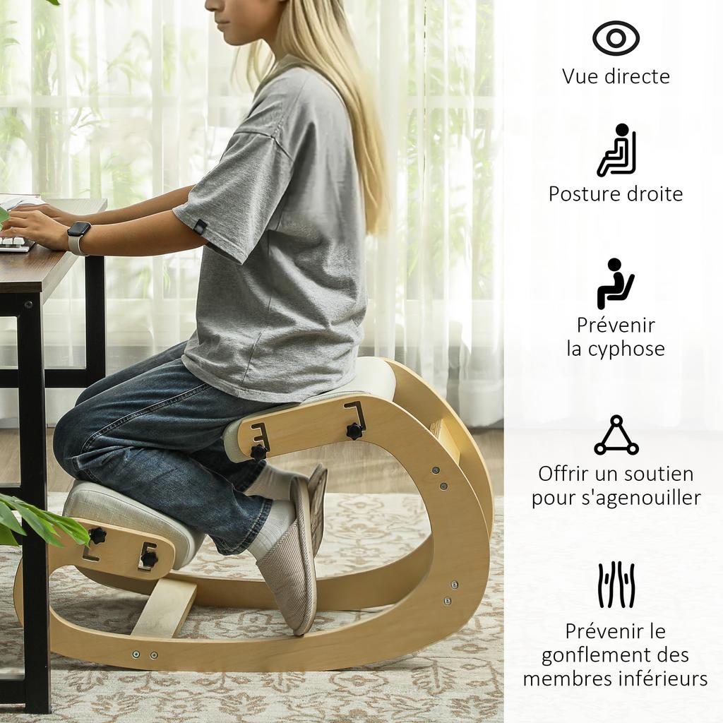 Kneeling Chair, Ergonomic Wooden Seat, Rocking Function