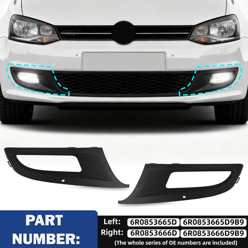 1 Pair Car Front Bumper Fog Light Cover Fog Lamp Grille for VW Polo 6R MK5 2009 2010 2011 2012 2013 2014 2015 6R0853665D
