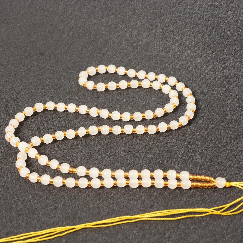 Handmade Woven Glass Beads Lanyard with Jade Guanyin Pendant