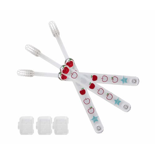 Children's Toothbrush Set for Girls (3-Piece Set with Caps) Apple Design