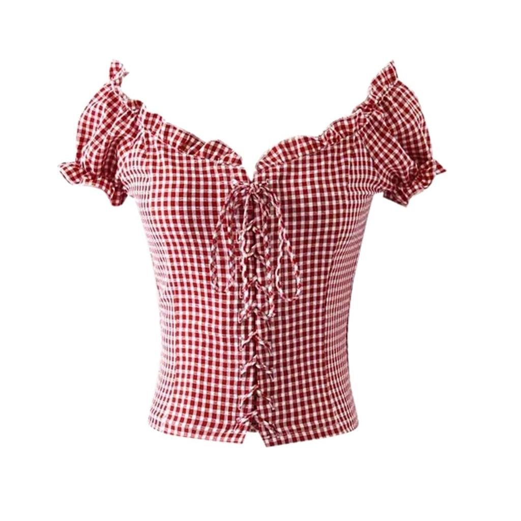 Traditional Women's Casual Short-Sleeve Plaid Shirt Beer Festival