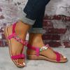 Modische Rimocy Sommer-Flachsandalen für Damen 2025 Strass Elastischer Fersenriemen Gladiatorensandalen Frau Bequeme Rutschfeste Strandschuhe