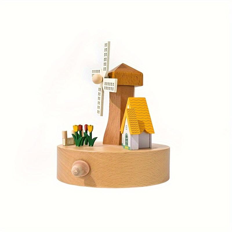 Handmade Wooden Windmill Estate Music Box, Pastoral Themed Log Material, Rotating Windmill Cuckoo Clock,  Ideal for Birthday and Holiday Gifts