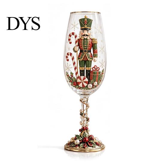 Unique Christmas Home Decor Nutcracker Champagne Glass, 350ml Hand Painted Holiday Wine High Borosilicate Glassware Decorative Drinkware for
