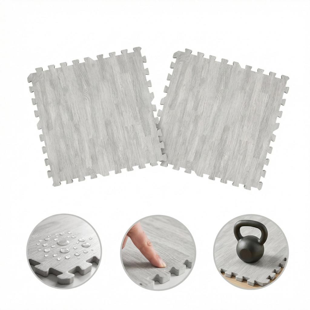X-Star 4Pc Foam Mat 60X60Cm-Grey Wood