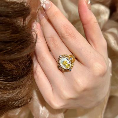 Anello Antico Cinese a Rilievo Classico con Farfalla Spazzolata Stile Musa Anello Medievale Svuotato di Pizzo Raffinato