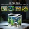 13L Glass Aquarium Fish Tank with Filter, LED Lighting, for Betta, Guppy, Mini Parrot Fish, Shrimp, 29 x 20 x 30.5cm
