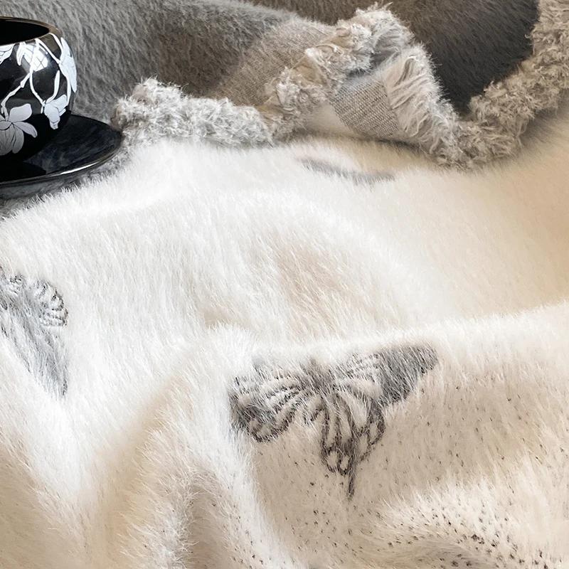 High-quality Autumn Winter Warm Blankets for Sofa Butterfly Jacquard Imitation Mink Fur Warmth Blanket High-end Shawl Blanket