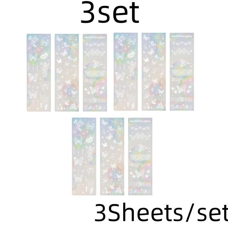 3 Sheets Butterfly Moon Star Stickers PET Transparent Decorative Stickers For Craft Album Journal Scrapbooking
