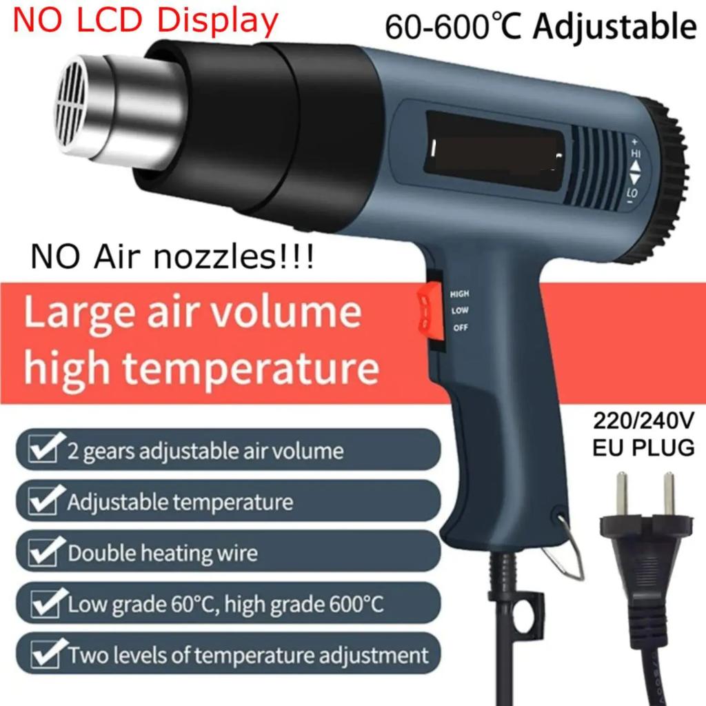 2000W Industrial Electric Hot Air Gun Digital Display Car Film Heat Gun Air Dryer for Soldering Thermal Blower Shrink Wrapping