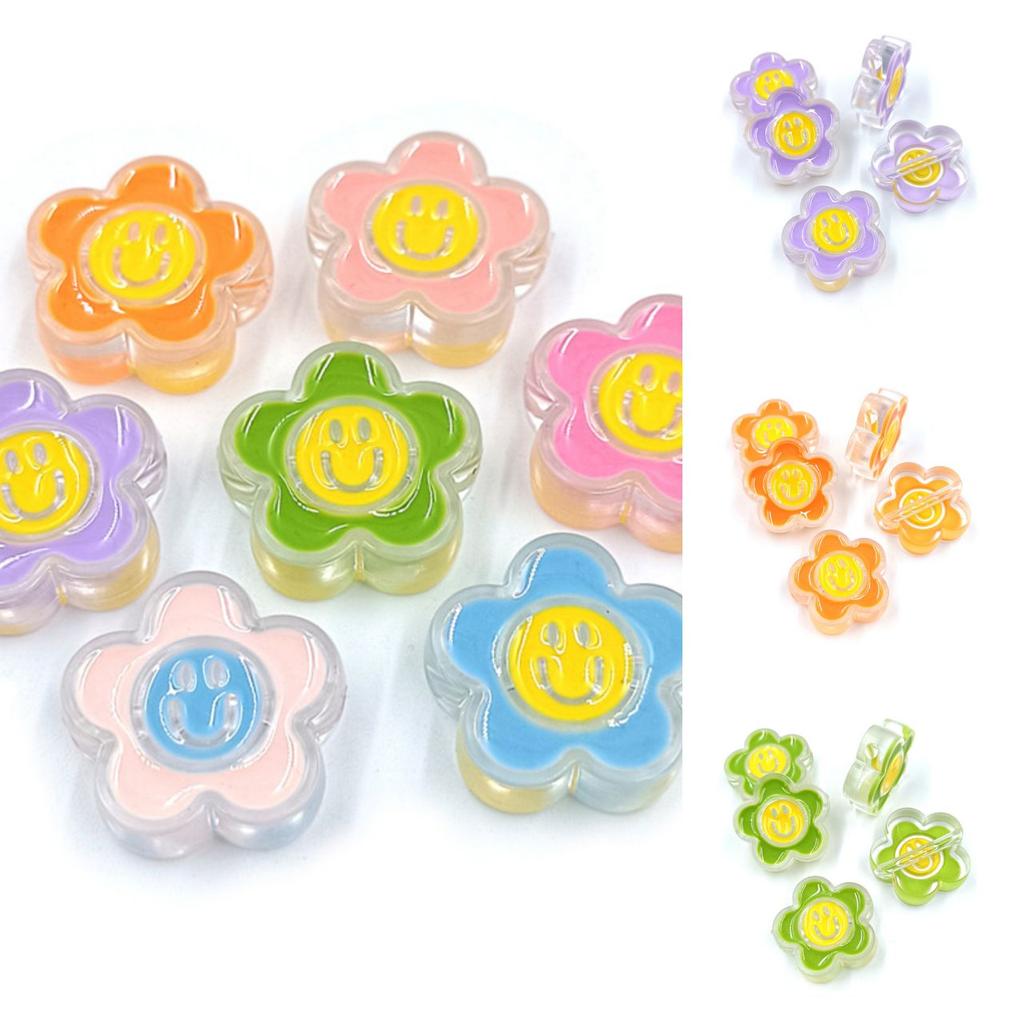 5 stücke Acryl Tropf Öl Transparent Smiley Blume Perlen Niedlichen Anhänger DIY Handwerk Keychain Schmuck Machen