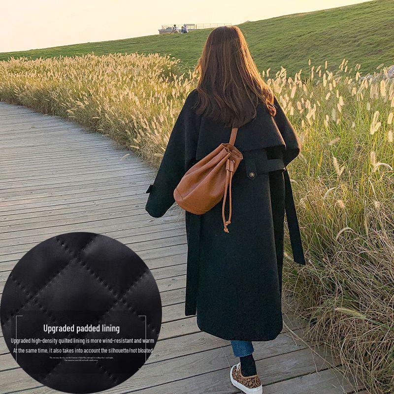 Mittellanger Wollmantel für Damen – Koreanischer Stil, verdickt, Hepburn-inspiriert für Herbst/Winter 2023