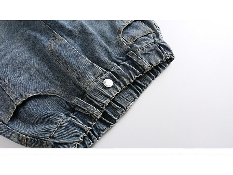 Girls' Retro Blue High-Waist Wide-Leg Pants - Spring & Autumn Versatile Loose Fit