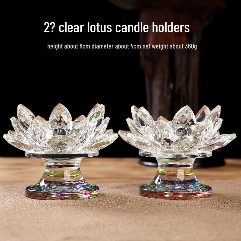 Seven-Color Crystal Lotus Candle Holder for Buddhist Offerings: Eternal Ornament for Home Altar