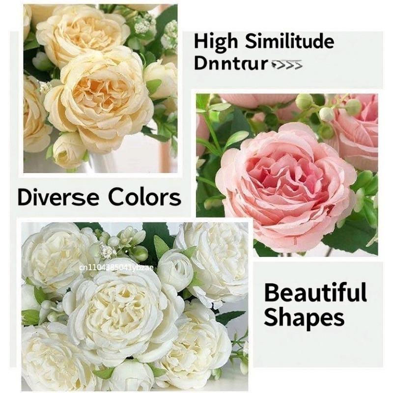 1/2/3/4/5PCS Artificial Flowers Silk Peony Bouquets Scrapbooking Wedding Wreaths White Vase Home Bridal Bouquets Decoration