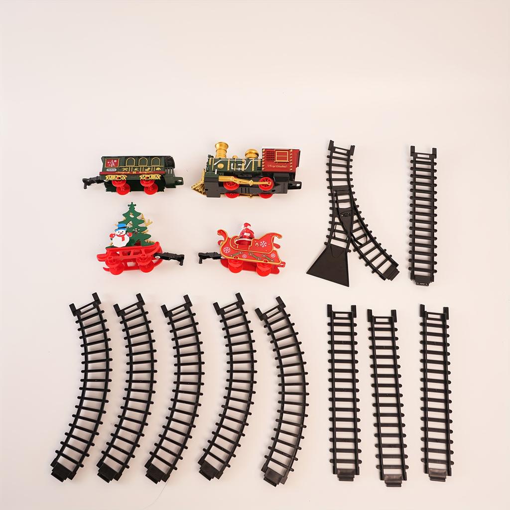 Christmas Tree Electric Train Tracks Set Santa Claus Cargo Cars With Xmas Sounds Lights Adjustable Toys For Adult New Year Gift