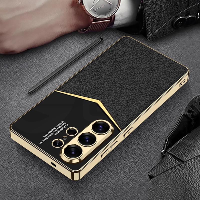 Luxury Plating Leather Case for Samsung Galaxy S26 S25 S24 Ultra Shockproof Soft Edge Protective Cover for Galaxy S26 Ultra Case