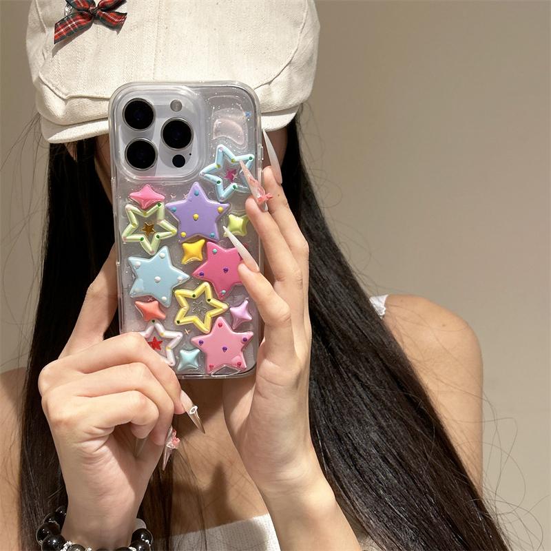 

Bling 3D Dopamine Stars Phone Case for iPhone 16 15 14 13 Plus 12 Pro Max 11 Glitter Colorfur Transparent Cover Cases For iPhone 11