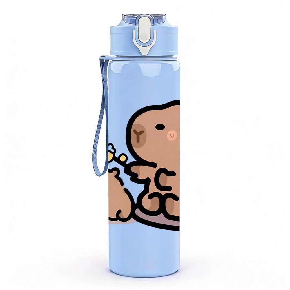1PC Capybara Hamster Cute Animal Cartoon 750ml Color Plastic Sports Water Bottle Leakproof Flip Straw Lid Suitable for Sports Office Home Use