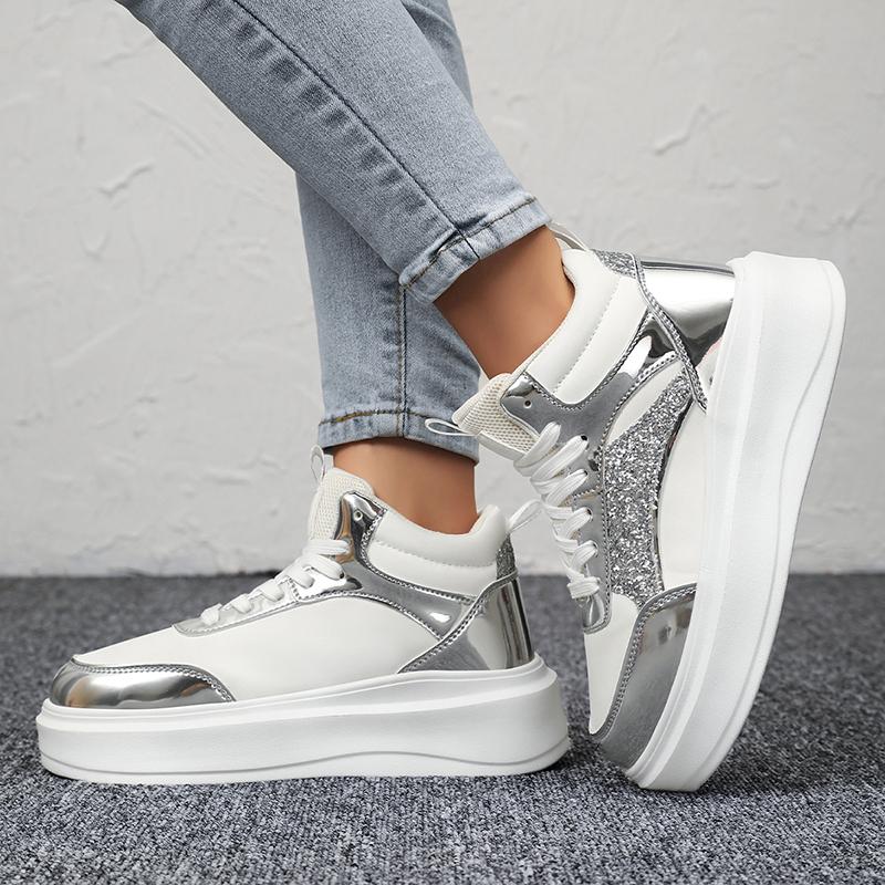 TUINANLE Winter Plüsch Warm Bling High-Top-Sneaker für Damen Schnürung Lässig Bequem Winter Outdoor Warm Damen Stiefel Schuhe