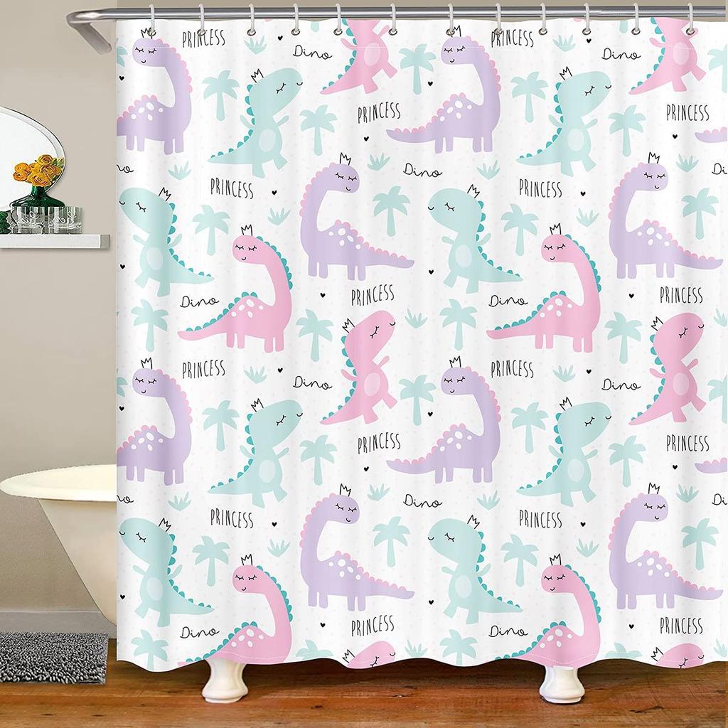 Dinosaur Shower Curtain For Bathroom, Funny Jurassic Dino World Park Shower Curtain Sets Bathtub Decor With Hooks Waterproof