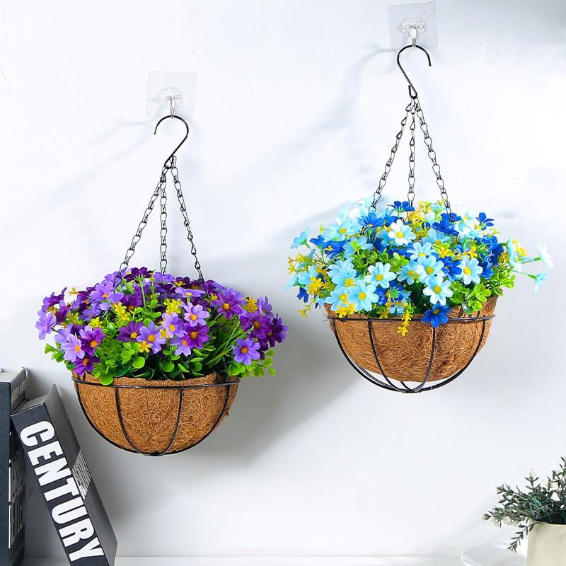 Artificial Flower Hanging Basket With Bow Decor Woven Fabric Floral Wall Home Interior Modern Dcor