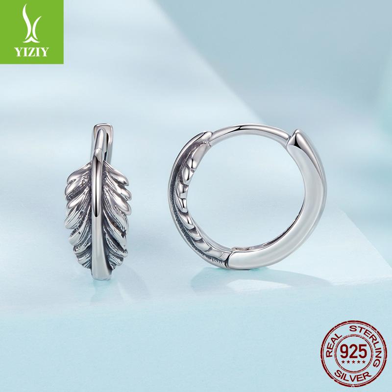 Vintage Textured Leaf Ear Buckle Feminine Charm Elegant S925 Sterling Silver Leaf Earrings Earrings