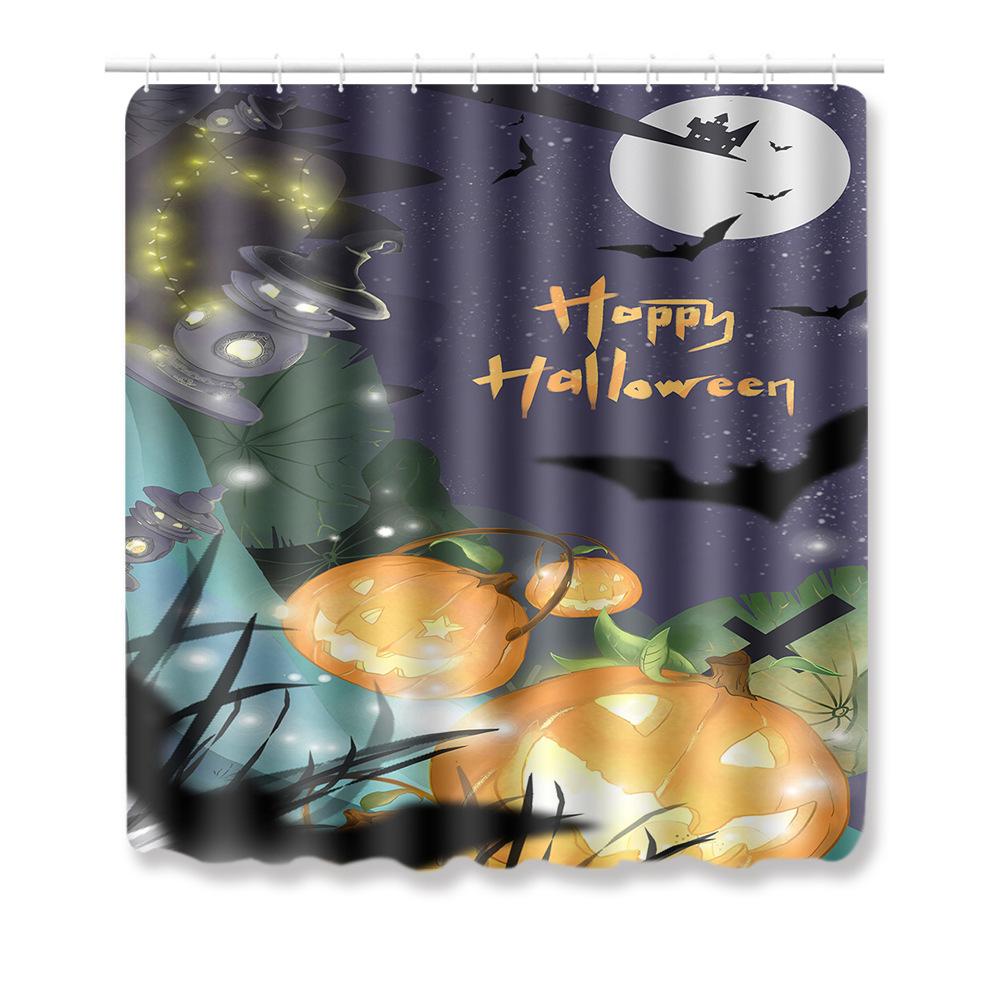 Halloween Shower Curtain Floor Mat Combination Four-Piece Set Bathroom Toilet Carpet Door Mat