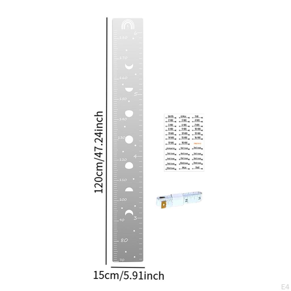 Acrylic Kids Growth Chart Mirror DIY Splicing 120cmx15cm for Bedroom with Stickers Height Ruler