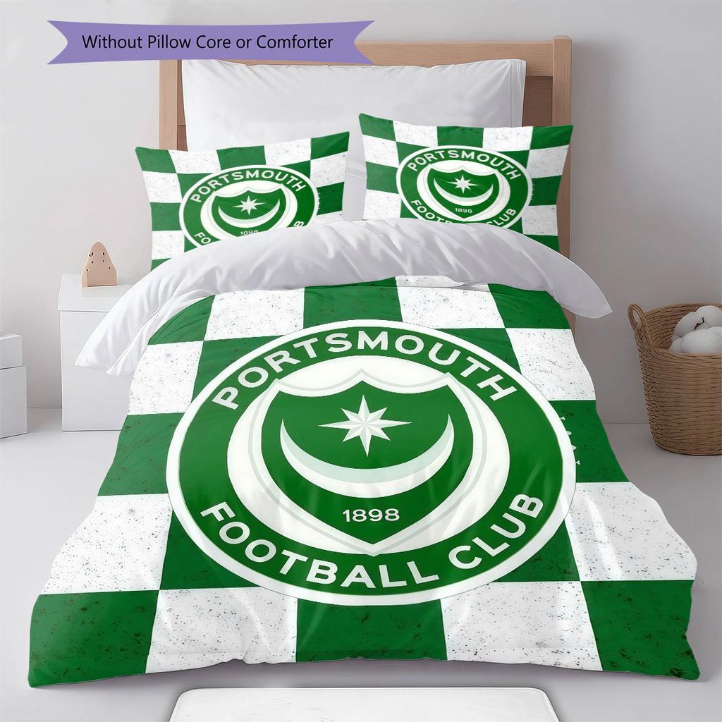 Biancheria da letto con motivo Portsmouth Football Club, Set piumino Copripiumino Federa Regalo di compleanno per la casa(1 * copripiumino + 2 * federa, senza nucleo)