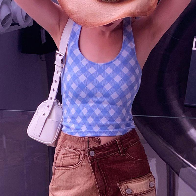 Export Yoga Clothes with Chest Pad Women's Beauty Back Vest Halterneck Printed Sports Gym Running Dance Training Top