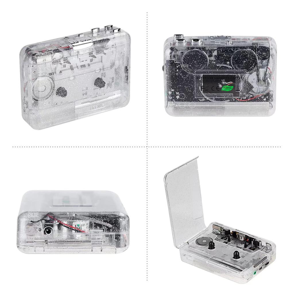Snsowed Portable USB Cassette Transparent Cassette Tape Player with USB USB Cassette Capture Player, 2.0 Port,
