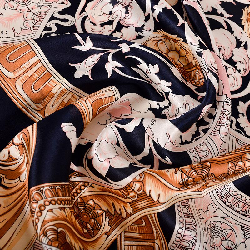 BYSIFA|Winter Ladies' Scarves Hijabs Elegant Navy Blue Square 100% Silk Neck Scarf Printed Constellation Design Scarves110*110cm