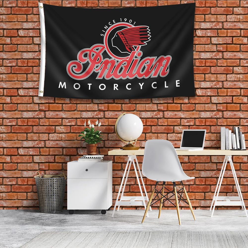 Flag Motorcycle Banner 3x5ft/90 * 150cm (HD Printing, Durable 150D Polyester) for Garage Man Cave with Metal Grommet