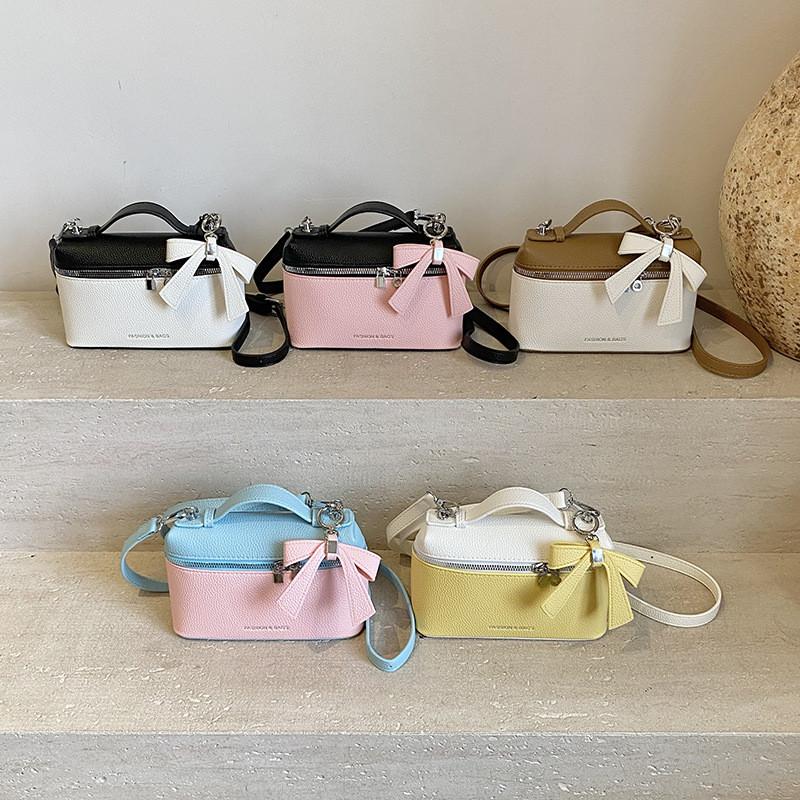 Bow Pendant Color Blocking Urban Women Travel Bags Square Handbag Zipper Holder