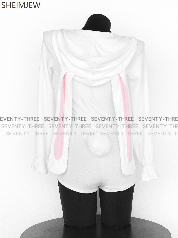 Cute Plush Hooded Jumpsuit Home Clothes Ladies Role Play Sweet Rabbit Role Tight Costumes Sexy Bodysuits Hooded Ears Zipper Suit