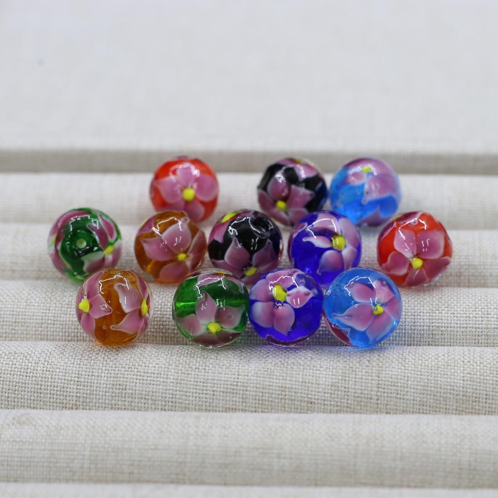 10Pcs DIY Charms Handmade Lampwork Glass Beads Round Flower Isolation Beads 14mm For Jewelry Making DIY Pendants Necklace Earrings Accessory