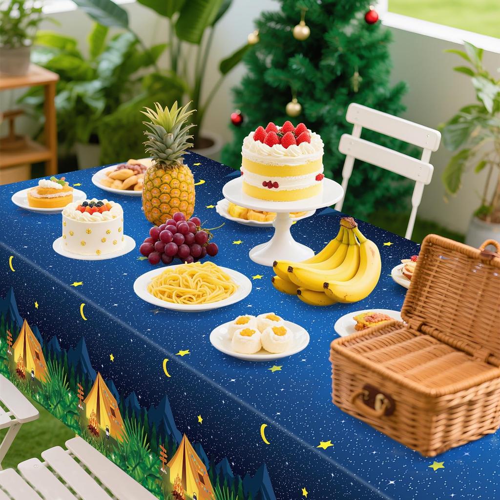 4 Pack Camping Tablecloth Campfire Theme Birthday Party Table Cloth Camp Party Decorations Nature Hunting Table Covers for Forest Adventure Picnic