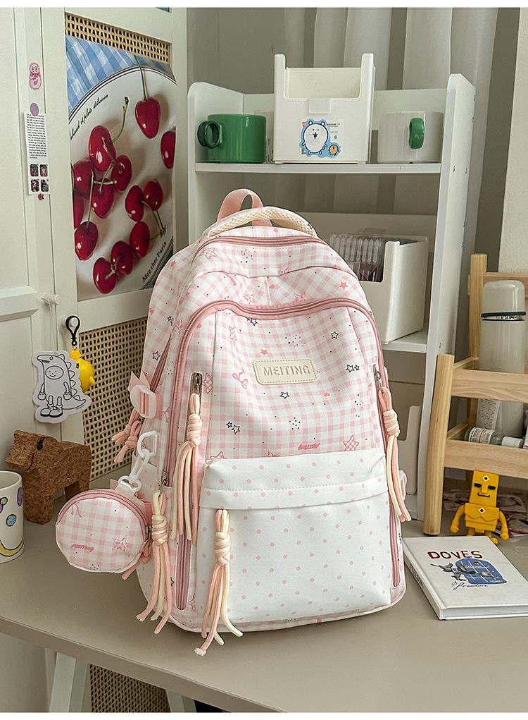 Schoolbag healing department blue and white plaid full of vitality schoolbag Korean ins college style junior high school girls sweet backpack