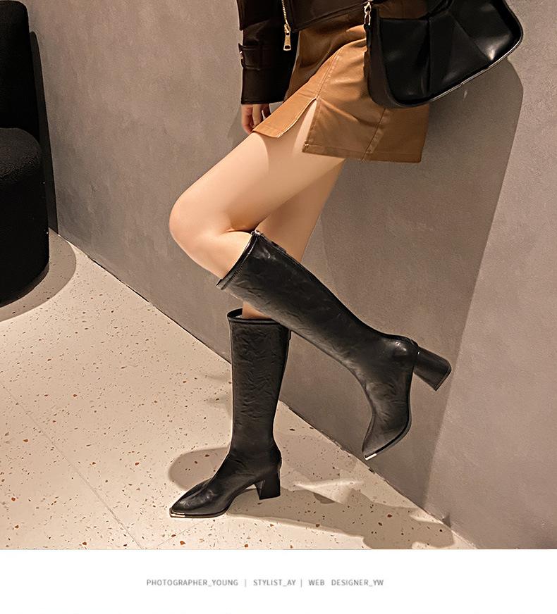 High boots 2025 new spring and autumn shiny boots children's long boots pointed toe thick heel high-heeled knight boots