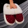 Ladies' Plus Size Casual, Fashionable, Comfortable, Elegant, Simple, Sparkling Sequins, Festive, Thick Sole, Thick and Warm Indoor Home Slippers