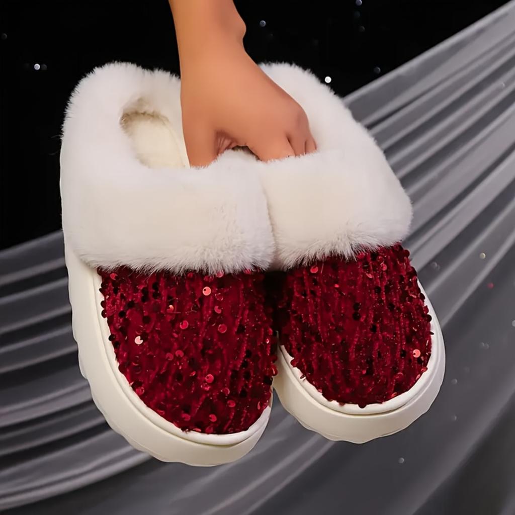 Ladies' Plus Size Casual, Fashionable, Comfortable, Elegant, Simple, Sparkling Sequins, Festive, Thick Sole, Thick and Warm Indoor Home Slippers