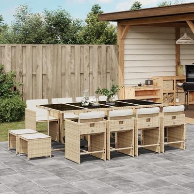 Vidaxl 13-Cz. Garden Furniture Set With Cushions, Beige, Poly Rattan
